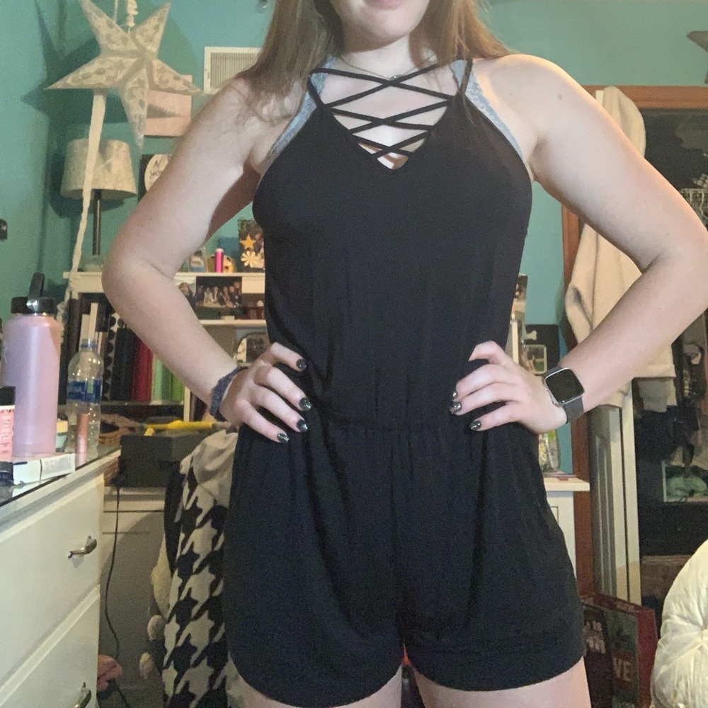 AEO - black romper with criss cross at the top